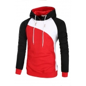 Lovely Trendy Hooded Collar Patchwork Red Hoodie