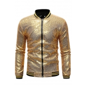 Lovely Casual Zipper Design Gold Jacket