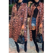 Lovely Casual Leopard Printed Trench Coat