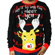 Lovely Casual Christmas Deer Black Sweater