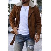 Lovely Casual Turndown Collar Khaki Leather