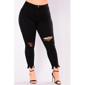 Lovely Casual Hollow-out Black Plus Size Jeans