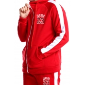 Lovely Casual Hooded Collar Zipper Red Two-piece P