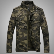 Lovely Casual Camouflage Print Army Green Jacket