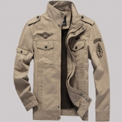 Lovely Trendy Zipper Design Khaki Jacket