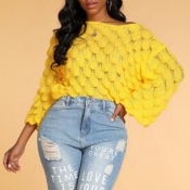 Lovely Casual O Neck Layered Yellow Sweater