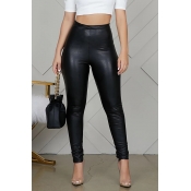 Lovely Casual Skinny Black PU Pants