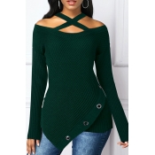 Lovely Casual Halter Blackish Green Sweater