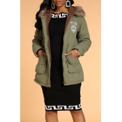 Lovely Casual Patchwork Army Green Winter Coat