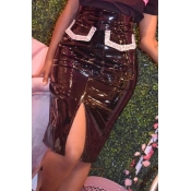 Lovely Stylish Patchwork Black PU Skirt