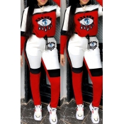 Lovely Casual Eye Patchwork Red Two-piece Pants Se