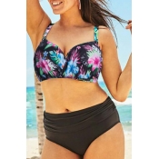 Lovely Print Black Plus Size Two-piece Swimwear