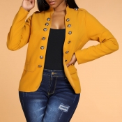 Lovely Leisure Buttons Design Yellow Blazer