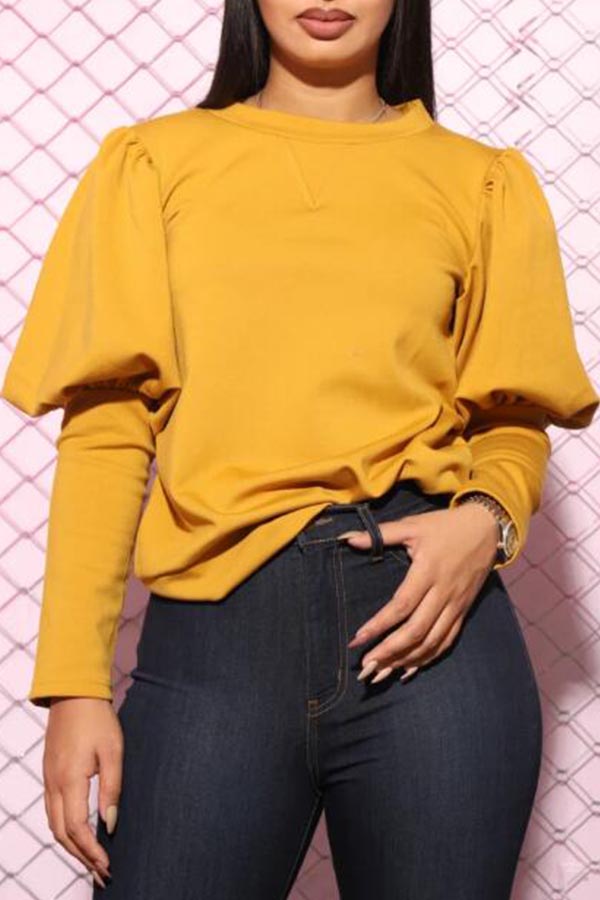 

Lovely Chic O Neck Yellow Blouse