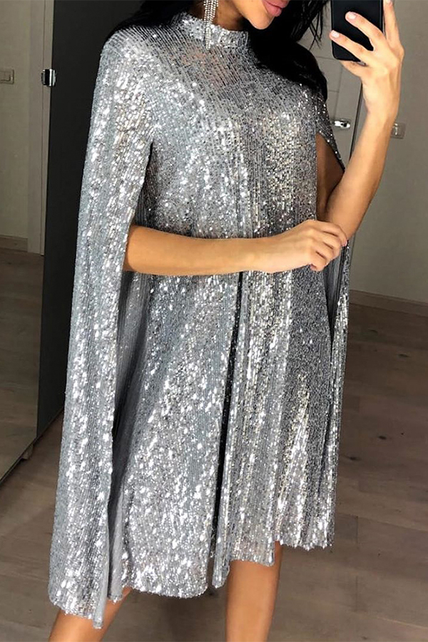 

Lovely Party Cloak Design Silver Knee Length Dress