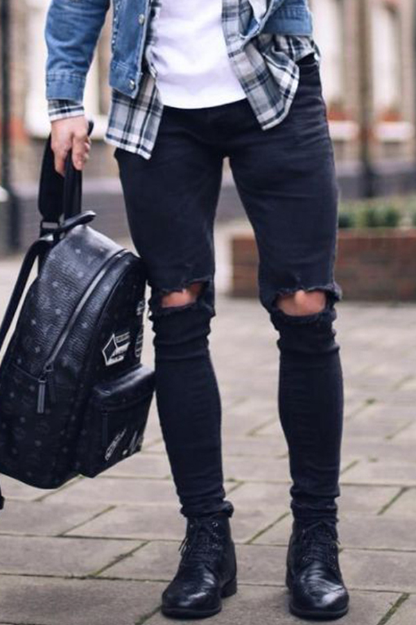 

Lovely Casual Hollow-out Black Jeans