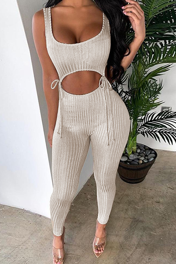 

Lovely Sexy Hollow-out Champagne One-piece Jumpsuit