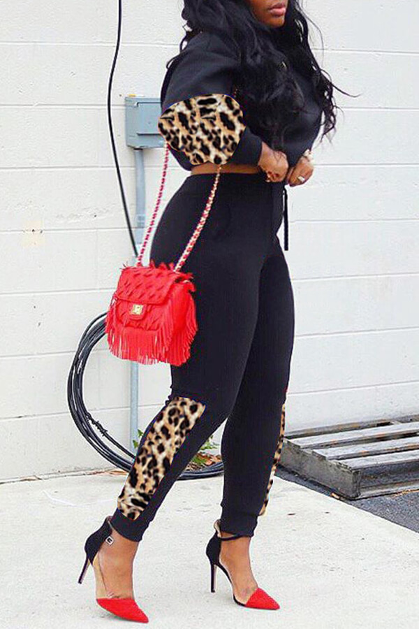 Lovely Casual O Neck Black Two-piece Pants Set
