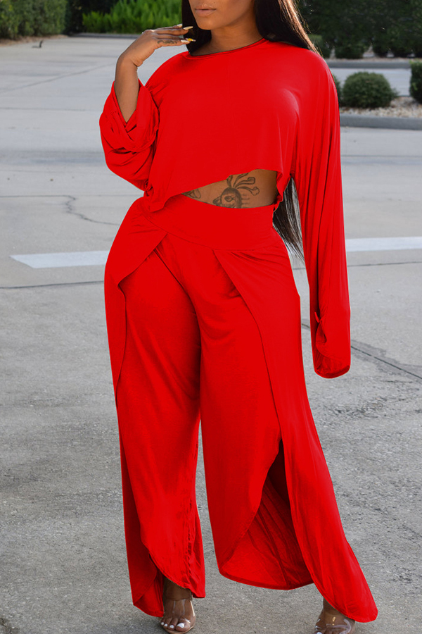 

Lovely Casual Loose Red Two-piece Pants Set