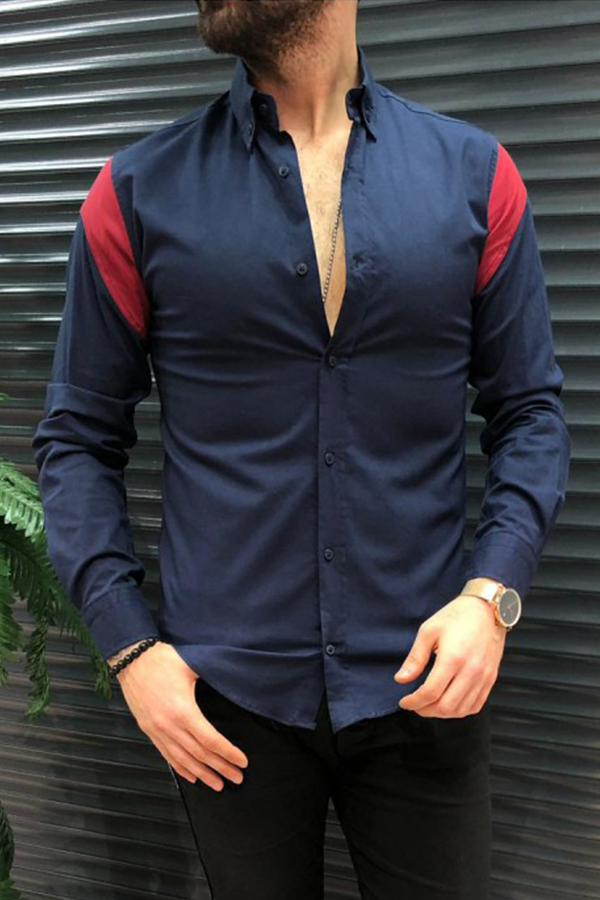 

Lovely Trendy Patchwork Blue Shirt