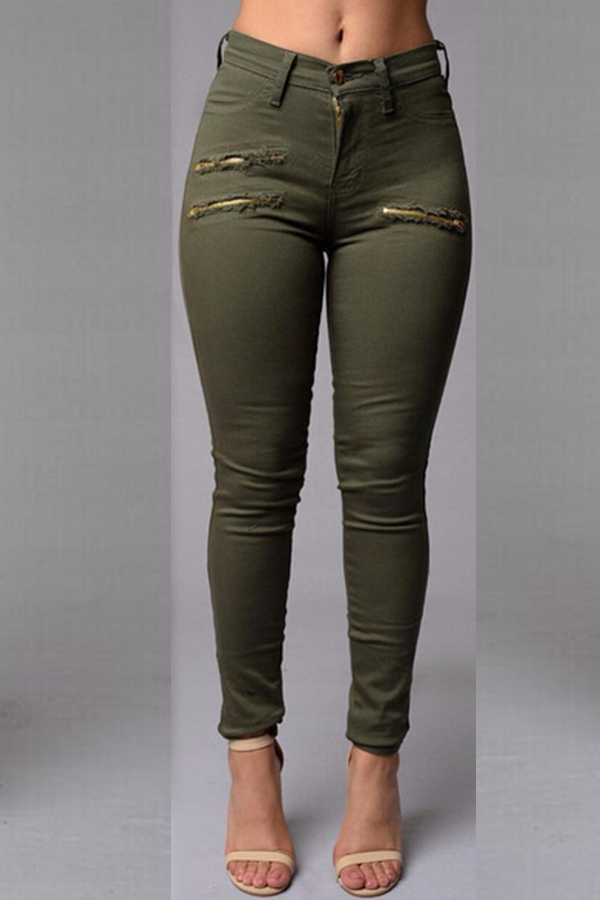 

Lovely Casual Zipper Design Army Green Pants