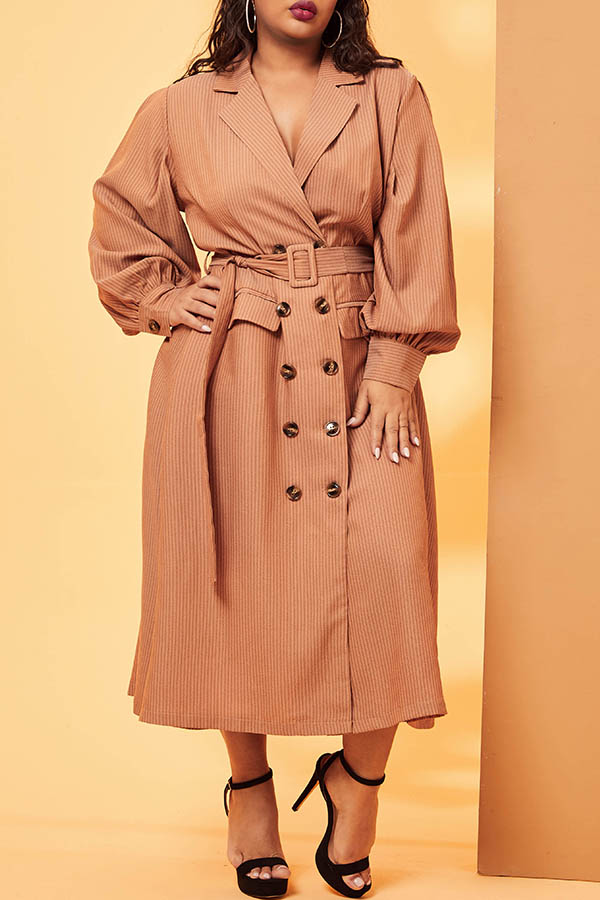 

Lovely Casual Turn-back Collar Buttons Light Tan Plus Size Coat