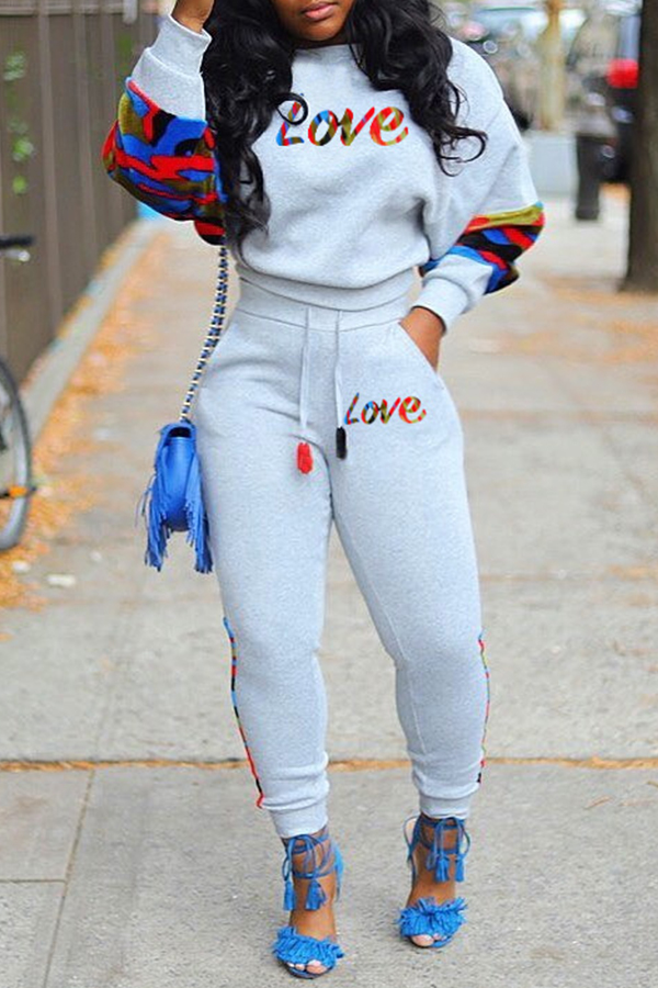 

Lovely Casual Print Grey Two-piece Pants Set