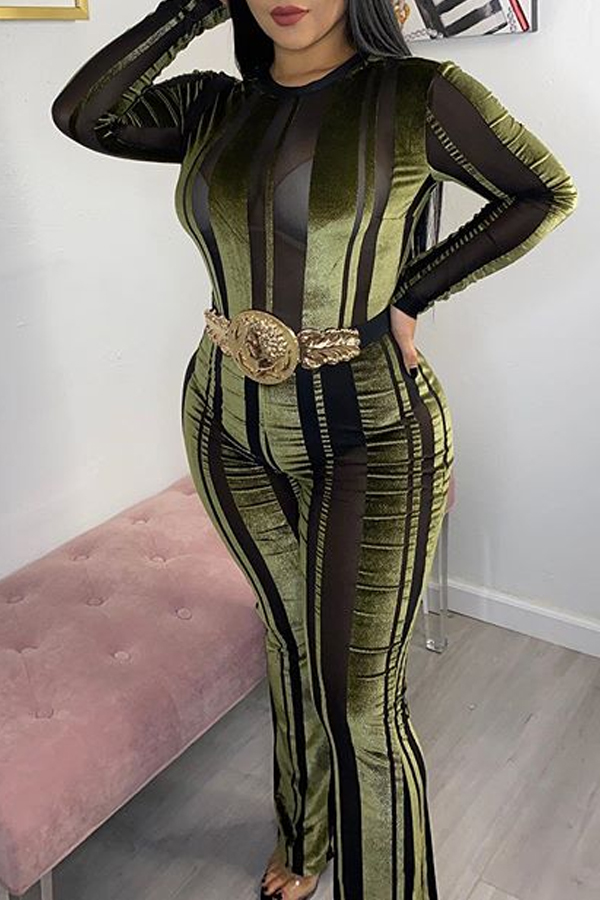 

Lovely Trendy Striped Green One-piece Jumpsuit(Without Belt