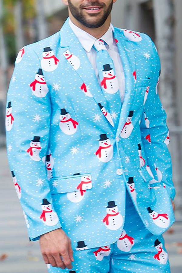 Lovely Christmas Day Print Baby Blue Formal Wear