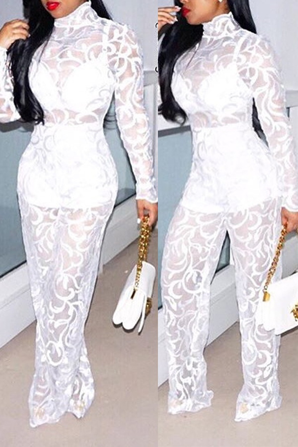 

Lovely Chic See-through White One-piece Jumpsuit
