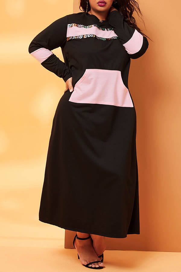 

Lovely Casual Patchwork Black Ankle Length Plus Size Dress