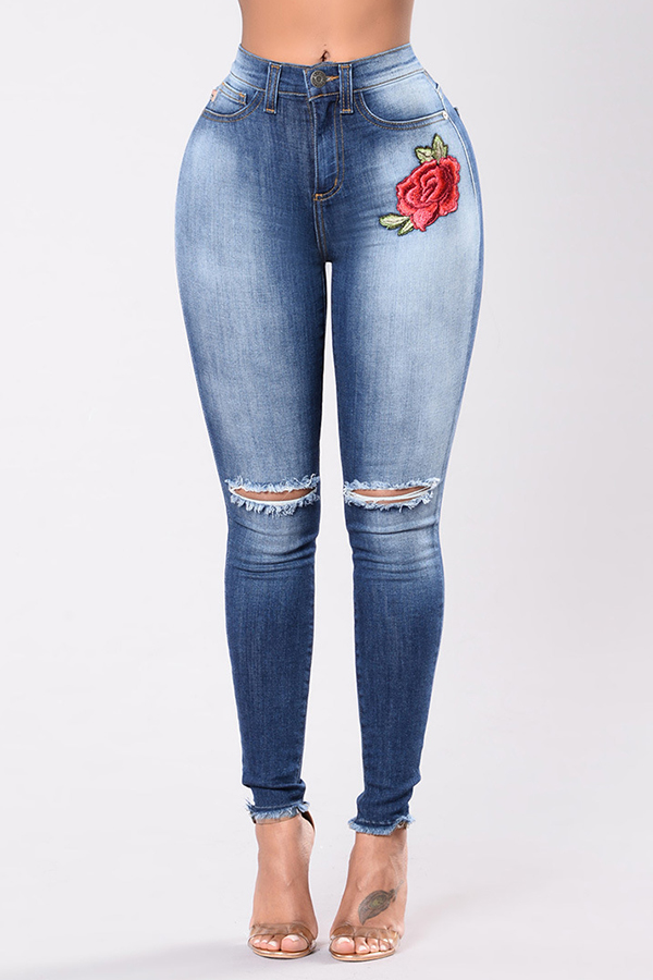 Lovely Casual Embroidery Design Blue Jeans