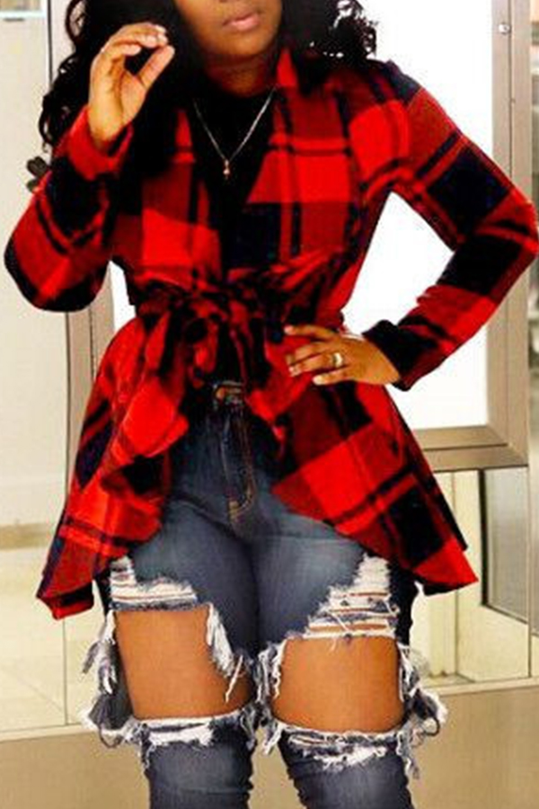 Lovely Casual Plaid Red Coat