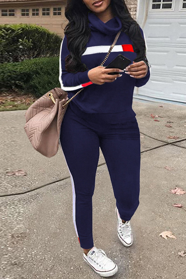 Lovely Casual Patchwork Blue Two-piece Pants Set
