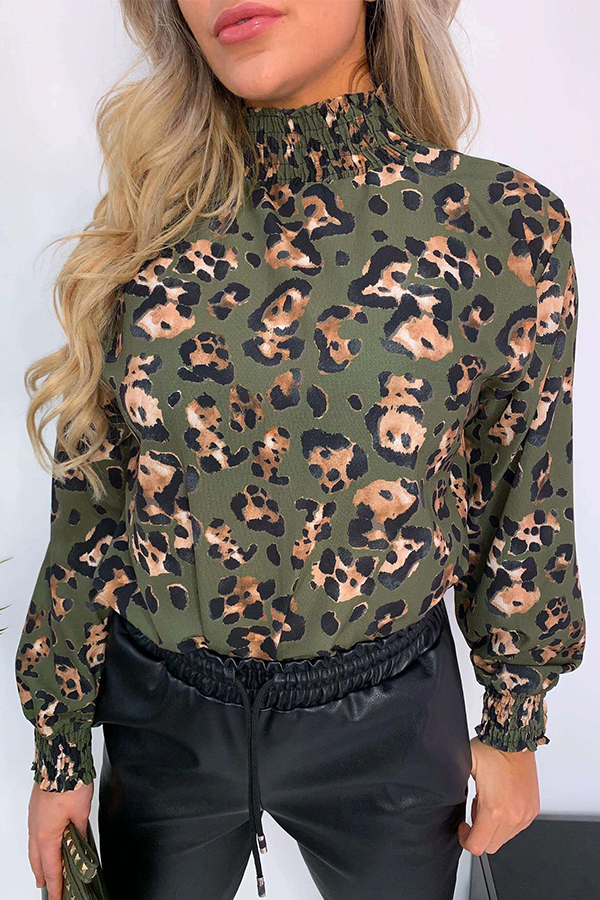 

Lovely Leisure Turtleneck Floral Print Green Blouse