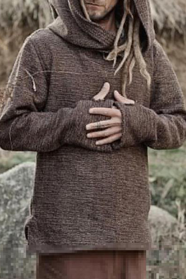 

Lovely Bohemian Hooded Collar Brown Hoodie