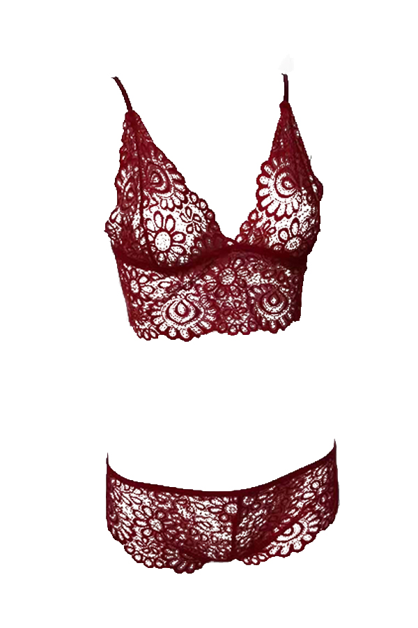 

Lovely Sexy Hollow-out Wine Red Bra Sets