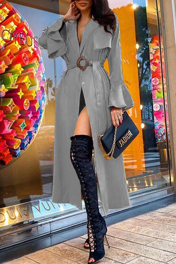 

Lovely Casual Lace-up Grey Trench Coat