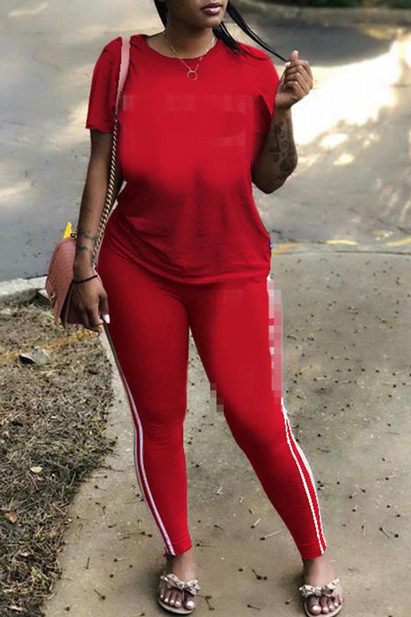 

Lovely Casual Basic Red Plus Size Two-piece Pants Set