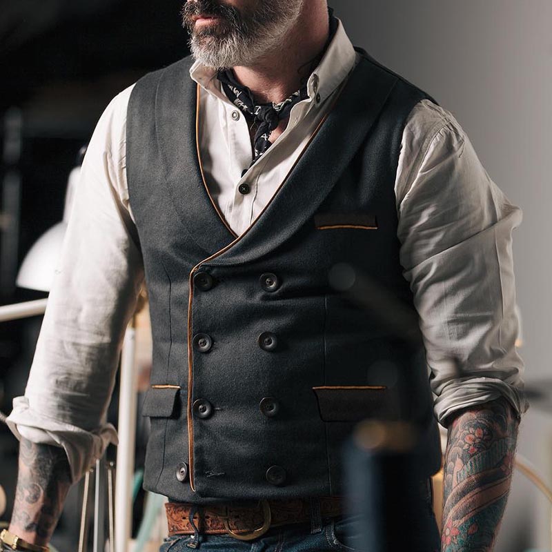 

Lovely Casual Buttons Design Black Vest