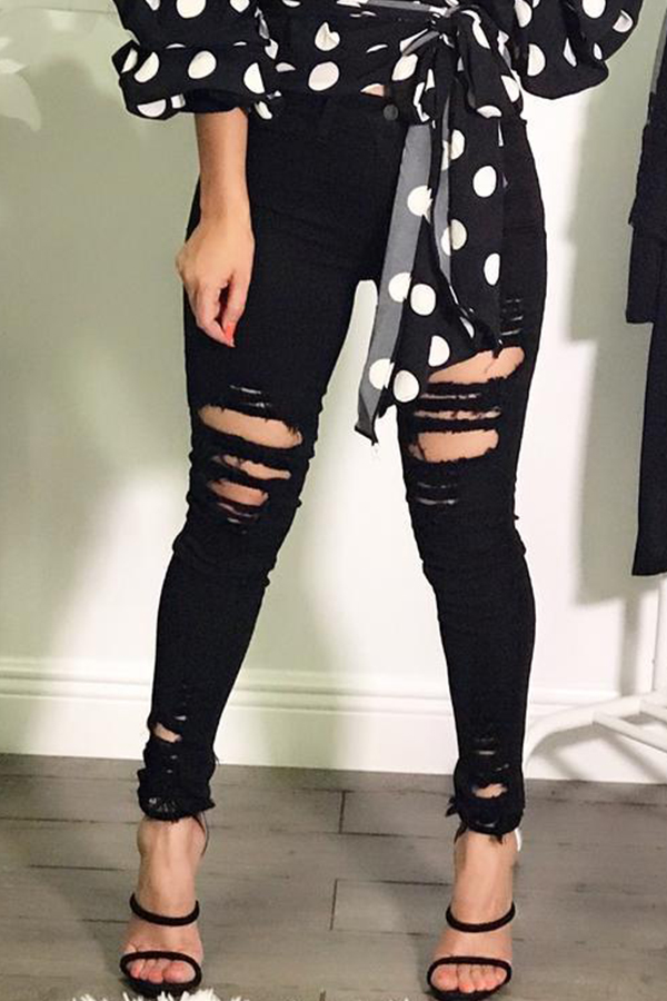 

Lovely Casual Hollow-out Black Jeans
