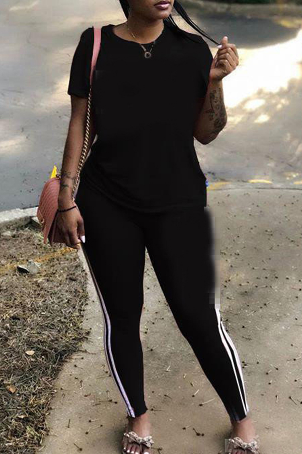

Lovely Casual Striped Black Plus Size Two-piece Pants Set