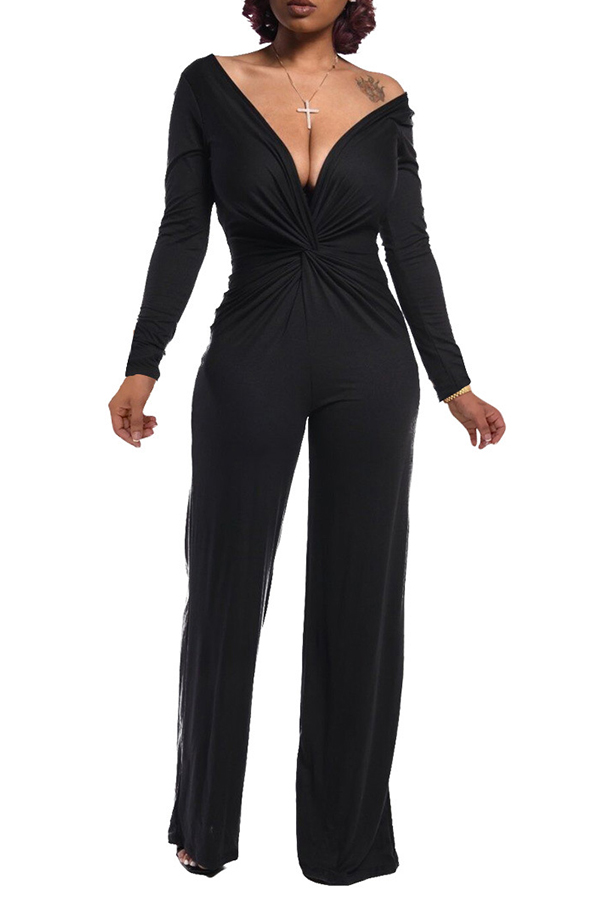 

Lovely Chic Cross-over Design Black One-piece Jumpsuit