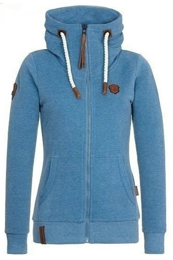 

Lovely Casual Zipper Design Basic Blue Coat