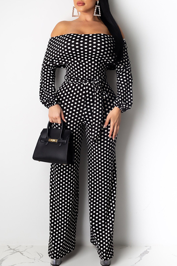

Lovely Casual Dot Print White One-piece Jumpsuit, White dot