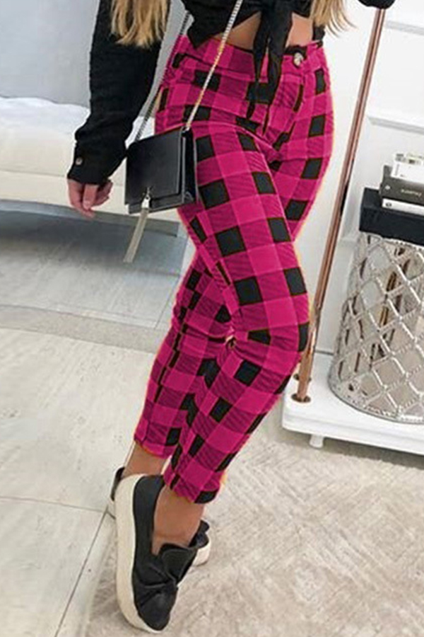 

Lovely Casual Plaid Print Rose Red Pants