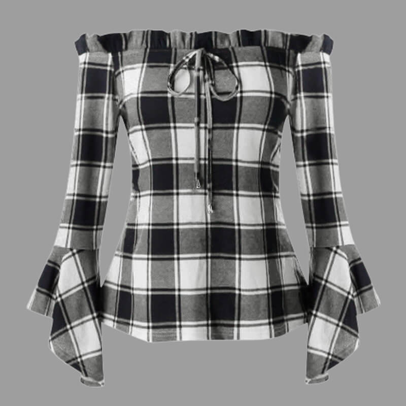 

Lovely Plus Size Casual Plaid Print White Blouse