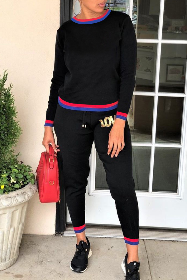 

Lovely Casual Letter Black Two-piece Pants Set