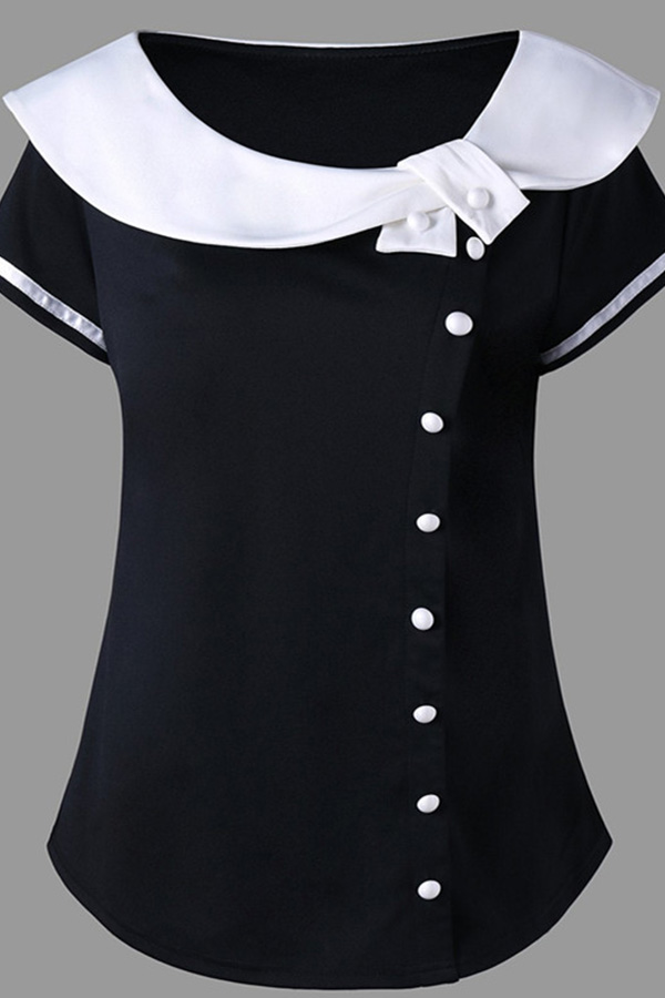 

Lovely Casual Patchwork Black Plus Size Blouse