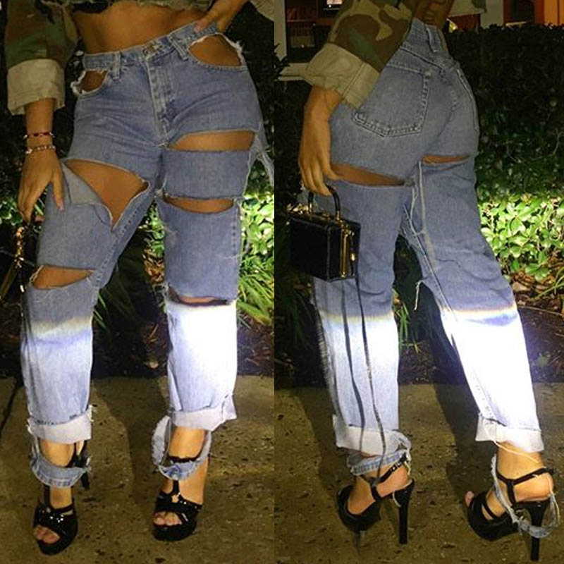 

Lovely Trendy Hollow-out Blue Jeans